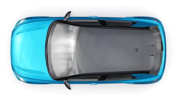 Compact urban premium car in a blue hatchback on a white isolated background 3d illustration