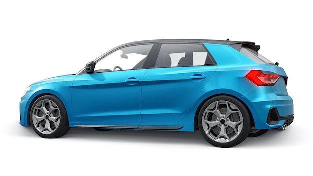 Foto auto premium urbana compatta in una berlina blu su uno sfondo bianco isolato illustrazione 3d