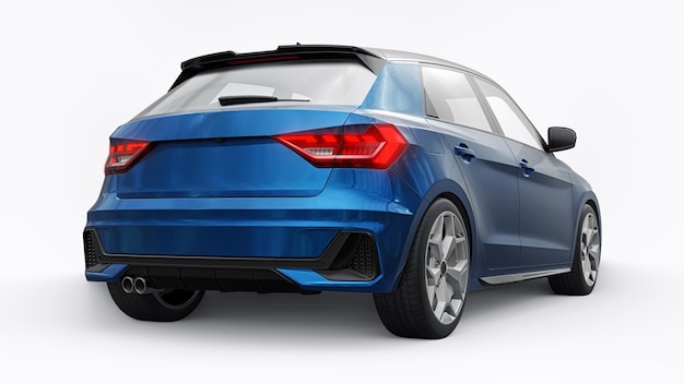 Compact urban premium car in a dark blue hatchback on a white isolated background 3d illustration