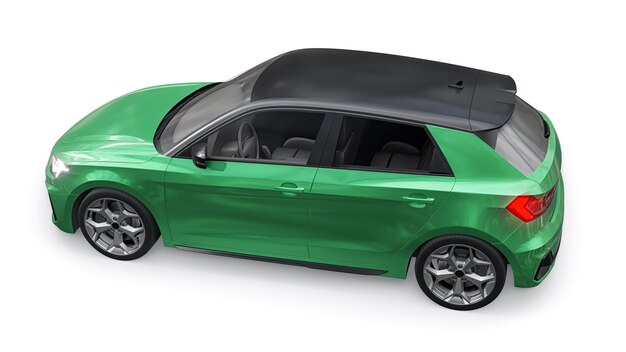 Compact urban premium car in a dark green hatchback on a white isolated background 3d illustration