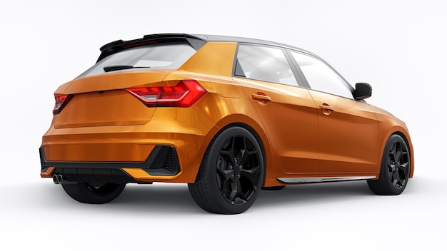 Compact urban premium car in a dark orange hatchback on a white isolated background 3d illustration