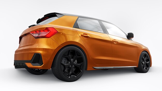 Compact urban premium car in a dark orange hatchback on a white isolated background 3d illustration