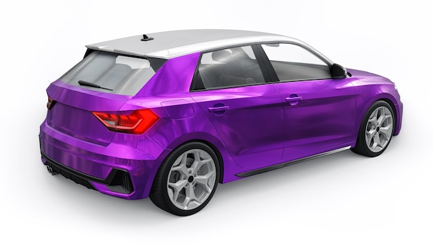 Compact urban premium car in a purple hatchback on a white isolated background 3d illustration