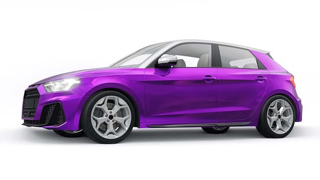 Compact urban premium car in a purple hatchback on a white isolated background 3d illustration