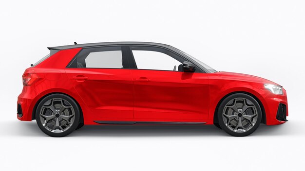 Compact urban premium car in a red hatchback on a white isolated background 3d illustration