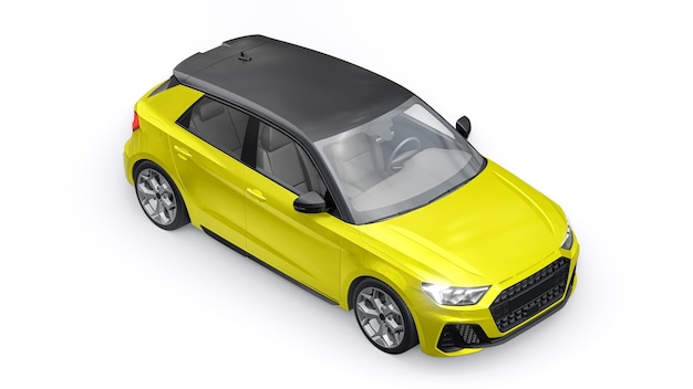 Photo compact urban premium car in a yellow hatchback on a white isolated background 3d illustration