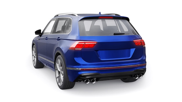 Compacte blauwe sportstad SUV voor opwindend rijden voor werk en gezin op een witte geïsoleerde achtergrond 3D-rendering