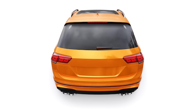 Compacte oranje sportstad SUV voor opwindend rijden voor werk en gezin op een witte geïsoleerde achtergrond 3D-rendering