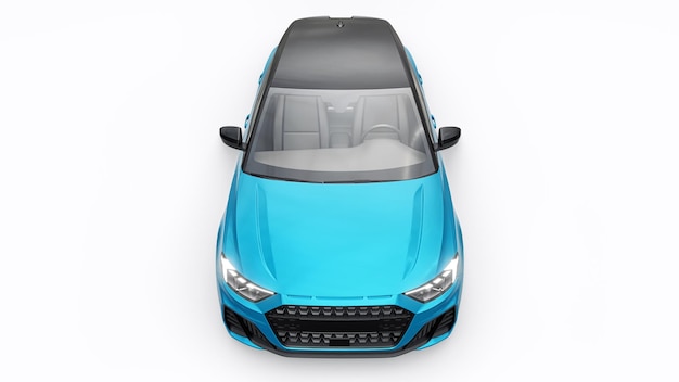 Foto compacte stedelijke premium auto in een blauwe hatchback op een witte geïsoleerde achtergrond 3d illustratie