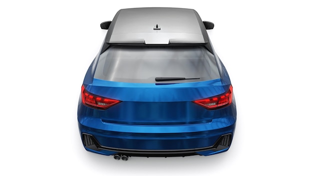 Compacte stedelijke premium auto in een donkerblauwe hatchback op een witte geïsoleerde achtergrond 3d illustratie