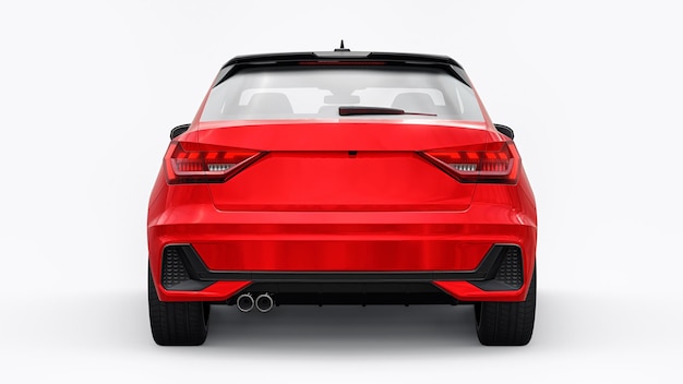 Compacte stedelijke premium auto in een rode hatchback op een witte geïsoleerde achtergrond 3d illustratie