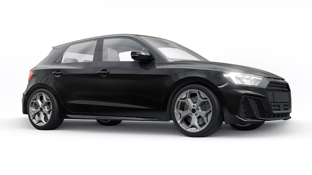 Compacte stedelijke premium auto in een zwarte hatchback op een witte geïsoleerde achtergrond 3d illustratie