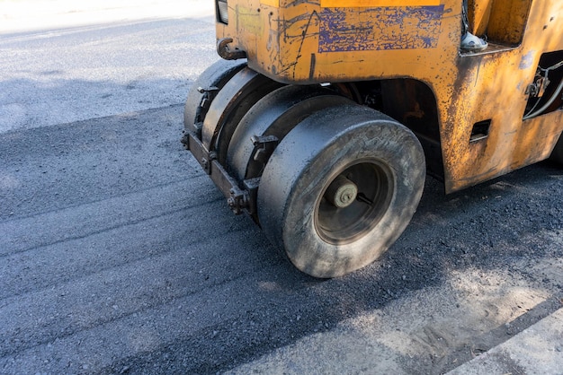 Compactor rubber tire rollers vibratory asphalt road construction site