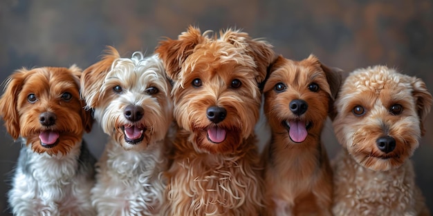 Foto confronto di espressioni cani e esseri umani in una fila concetto espressioni di cani espressioni umane confronto delle emozioni fotografia di fila ritratti di animali domestici