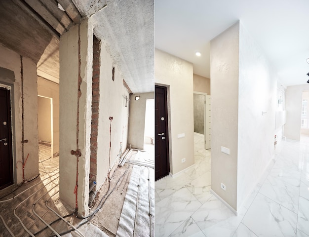 Comparison of apartment before and after renovation Small details of contemporary interior design