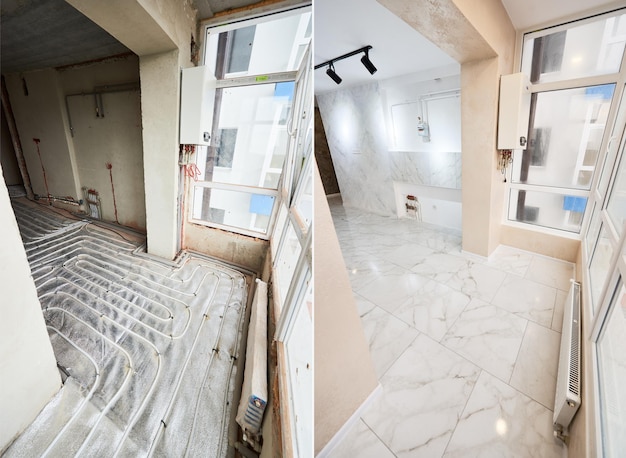 Comparison of apartment before and after renovation Small details of contemporary interior design