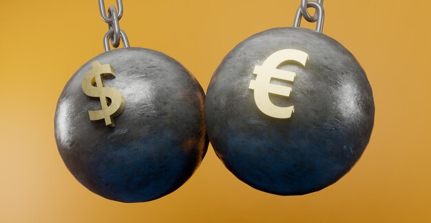 Фото Сравнение обменных курсов евро и доллара золотые символы евро и долларов на цепях валюта евро против доллара евро против доллара 3d-работа и 3d-иллюстрация