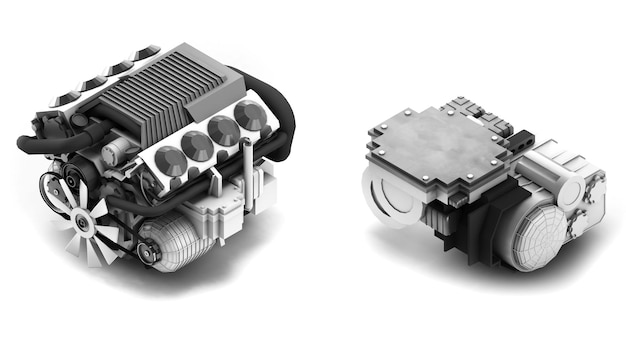 comparison between gasoline engines and electric enginesfuture development of engine systems for electric cars3d rendering