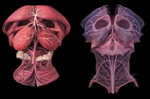 Photo comparison of normal and enlarged thymus glands created with generative ai