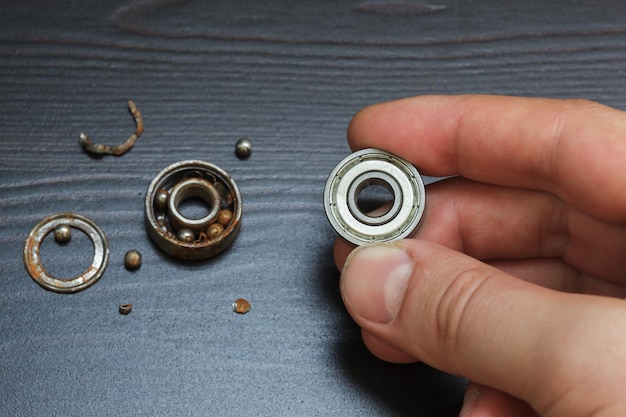 Photo comparison of old and new bearing