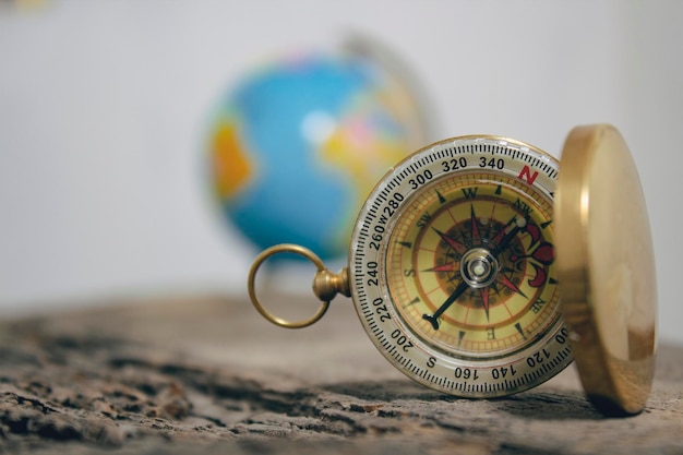 Compass on the background of the globe