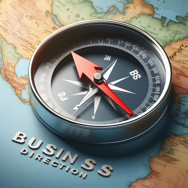 Compass on the background of the map 3d illustration