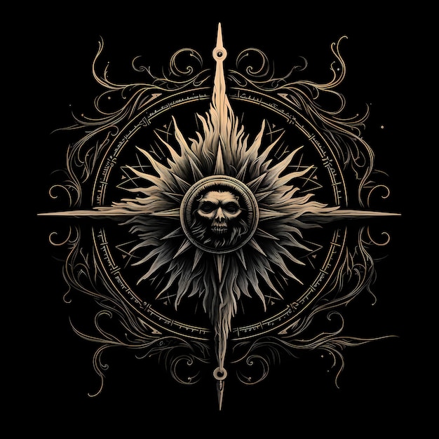 Compass dark art Illustration isolated on black