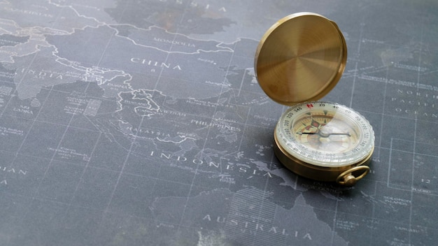 Compass on map Map reading and land navigation concept