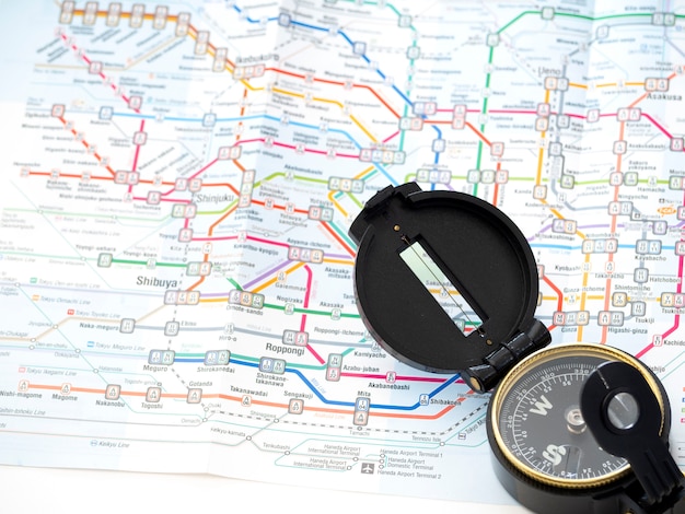 Photo compass on a map traveling in japan
