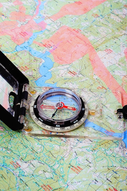 Compass on map