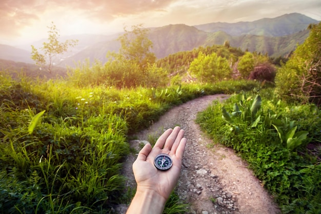 Compass in the mountains