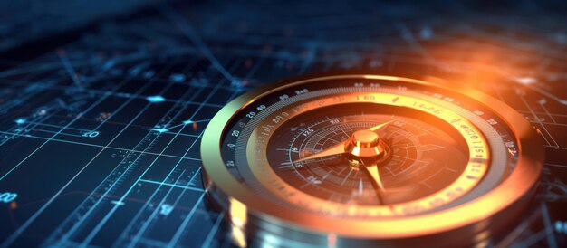 Photo compass on stock market data graph