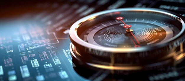 Photo compass on stock market data graph