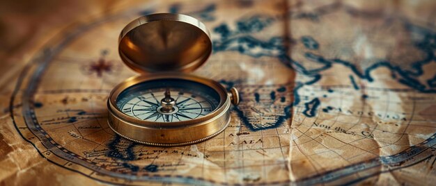 Photo compass on vintage map