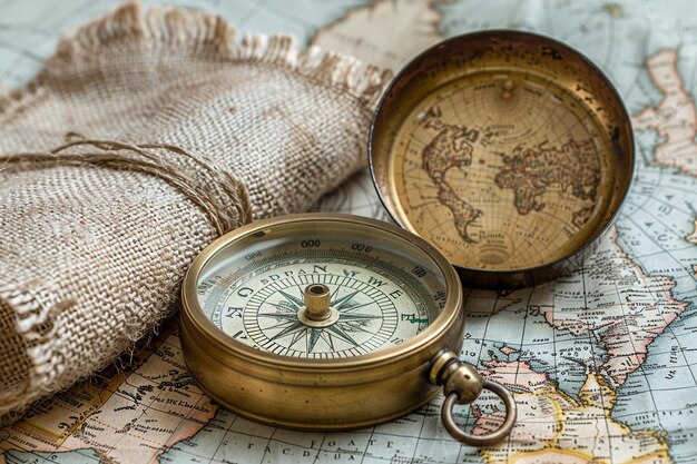 Photo compass on vintage map