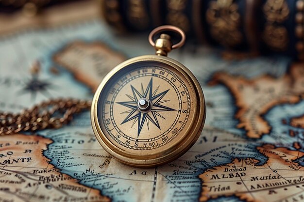 Compass on vintage map