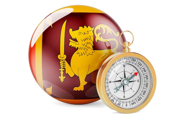 Compass with Sri Lankan flag Travel and tourism in Sri Lanka concept 3D rendering