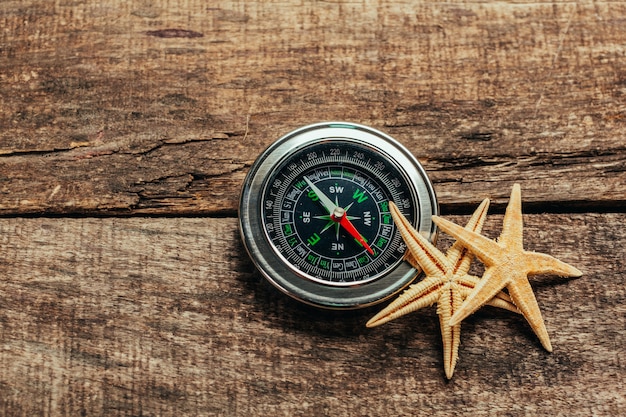 Compass on a wood deck