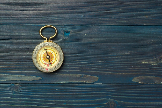 Compass on wooden background