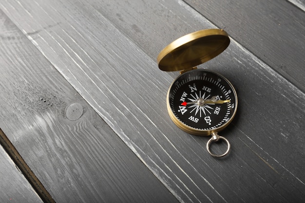 Compass on the wooden table 