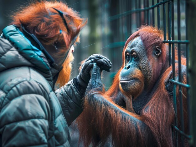 Compassionate Human Animal Interaction A Tender Moment Between a Person and an Orangutan