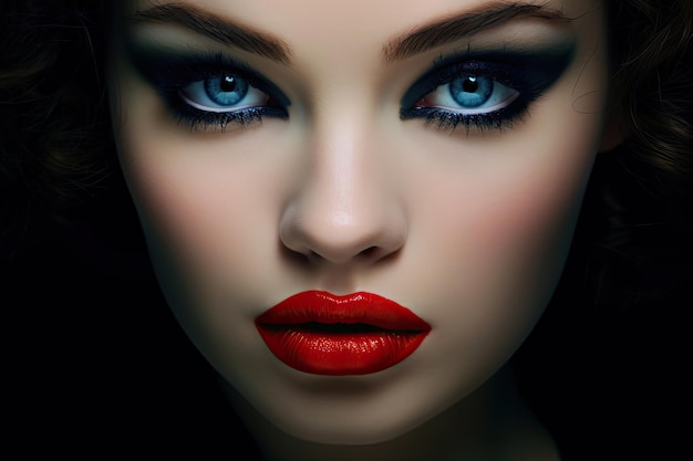 Compelling images of a girl s expressive eyes and vibrant red lips