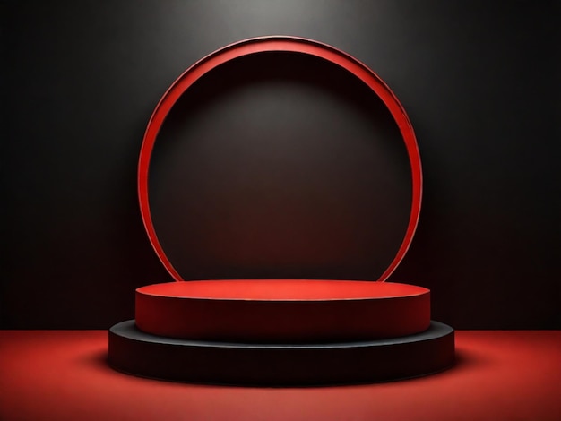 Compelling Red Light Round Podium MockUp Design on Black Background