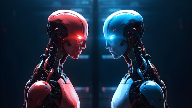 Foto concorrenza ai tecnologia dell'intelligenza artificiale concetto di business ai rossa e blu ai generativa ai