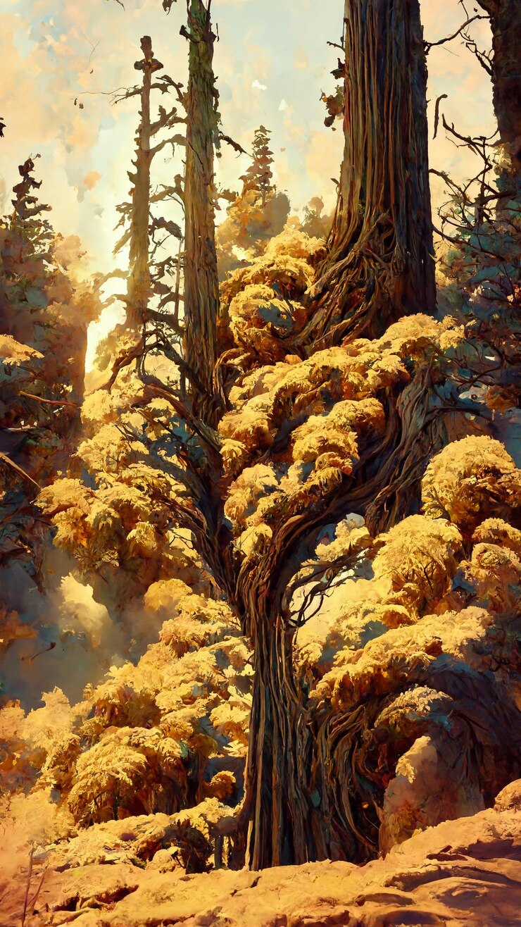 Photo competition of pine trees to sunlight necessary to sustain 3d illustration