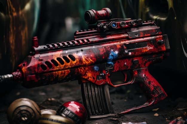 Photo competitive person playing paintball gun weapon generate ai