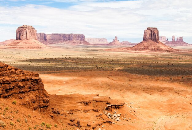 Complementary colours blue and orange in this iconic view of Monument Valley, USA