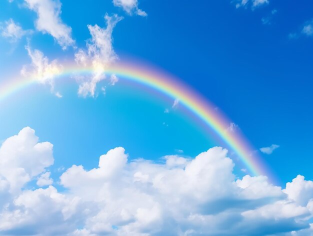 Complete Rainbow Under Blue Sky