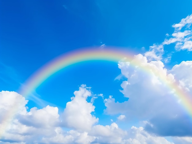 Complete Rainbow Under Blue Sky