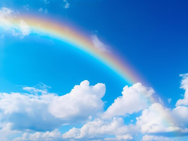 Complete Rainbow Under Blue Sky